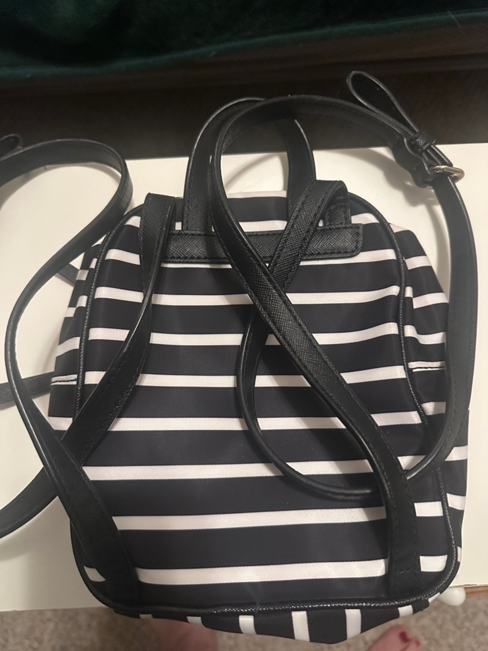 kate spade Black and White Striped Mini Backpack with Gold Plate - Picture 2 of 3